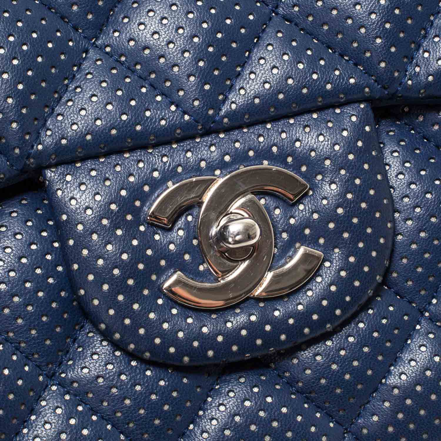 Chanel Calfskin Perforated Jumbo Flap Blue 7 of 9