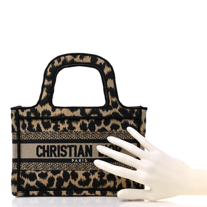 Christian Dior Canvas Mizza Embroidered Mini Leopard Book Tote Beige 3 of 12