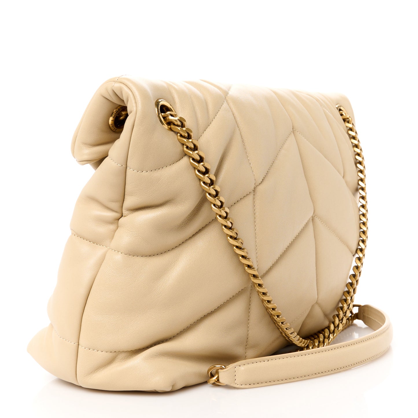 Lambskin Quilted Medium Loulou Puffer Monogram Chain Satchel Dark Beige