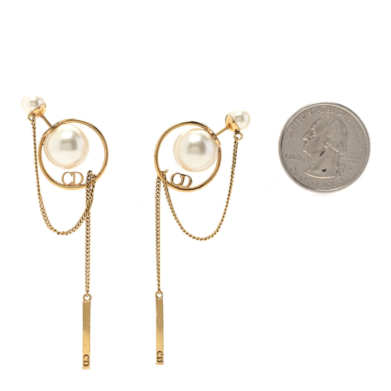 Christian Dior Pearl Tribales Dangle Chain Earrings Gold 2 of 5