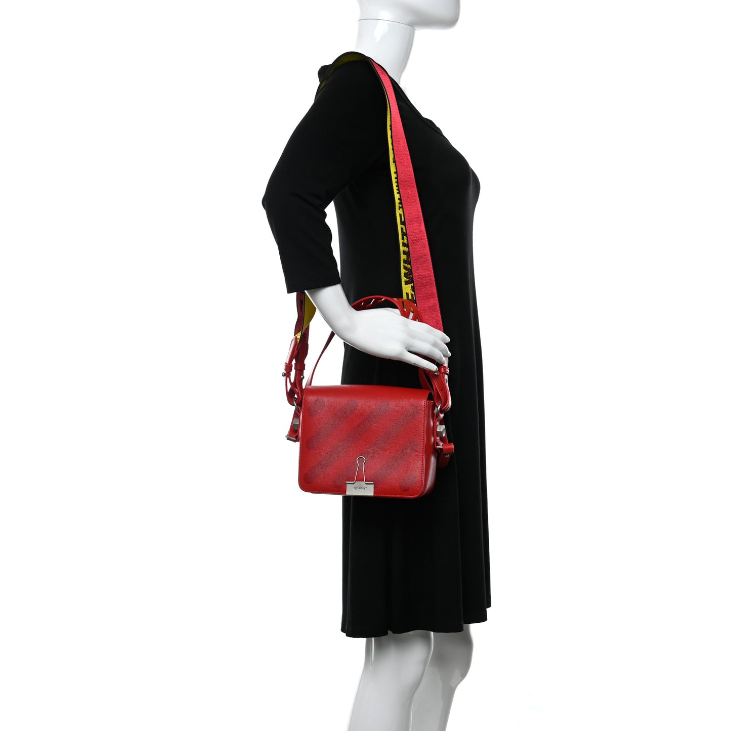 Saffiano Striped Diag Binder Flap Bag Red