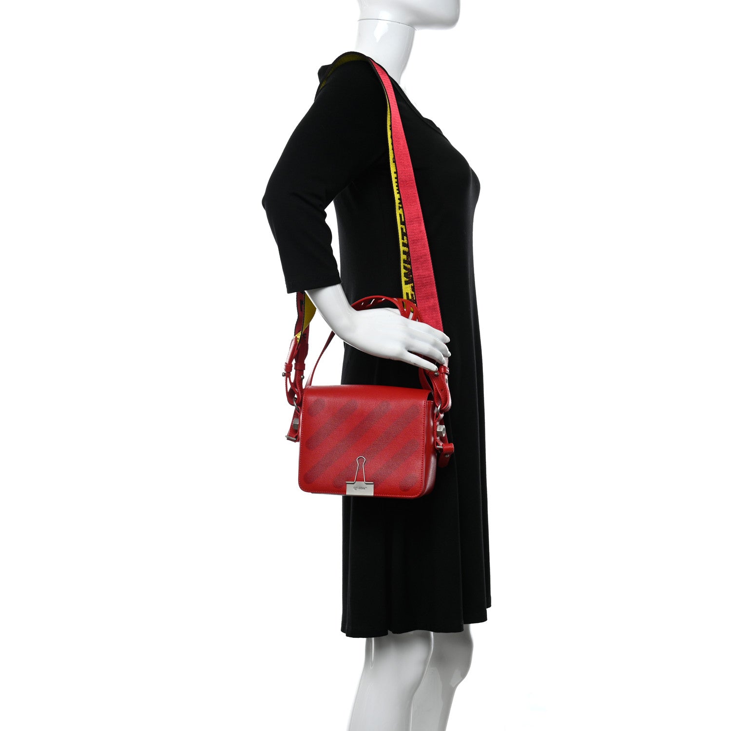 Off-White Saffiano Striped Diag Binder Flap Bag Red 2 of 15