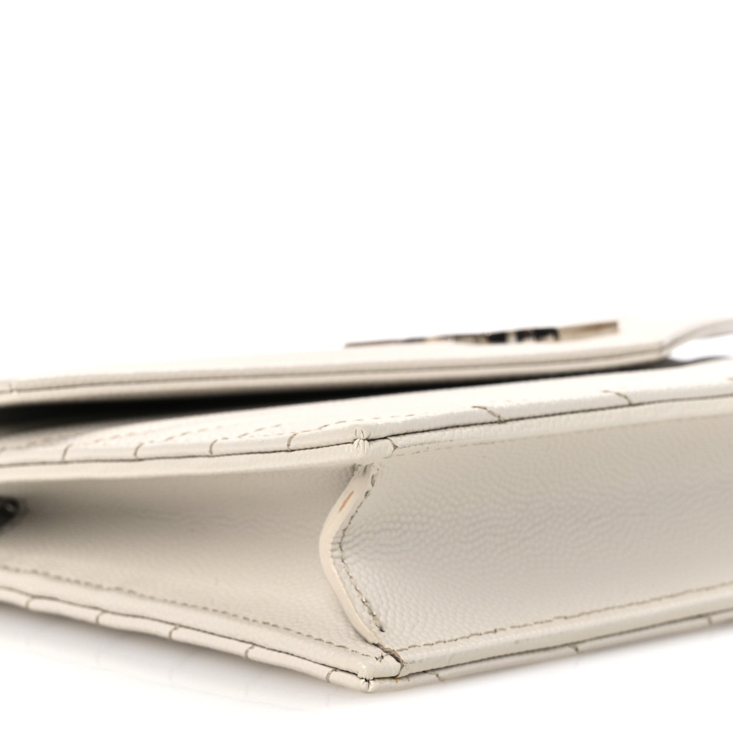 Saint Laurent Grain De Poudre Matelasse Chevron Monogram Envelope Chain Wallet Optical White 9 of 11