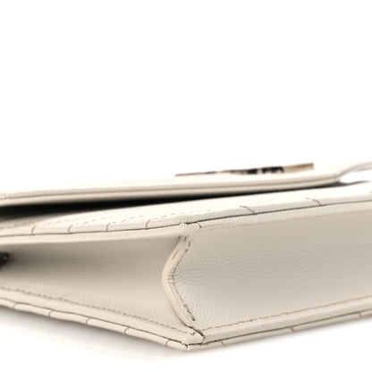 Saint Laurent Grain De Poudre Matelasse Chevron Monogram Envelope Chain Wallet Optical White 9 of 11