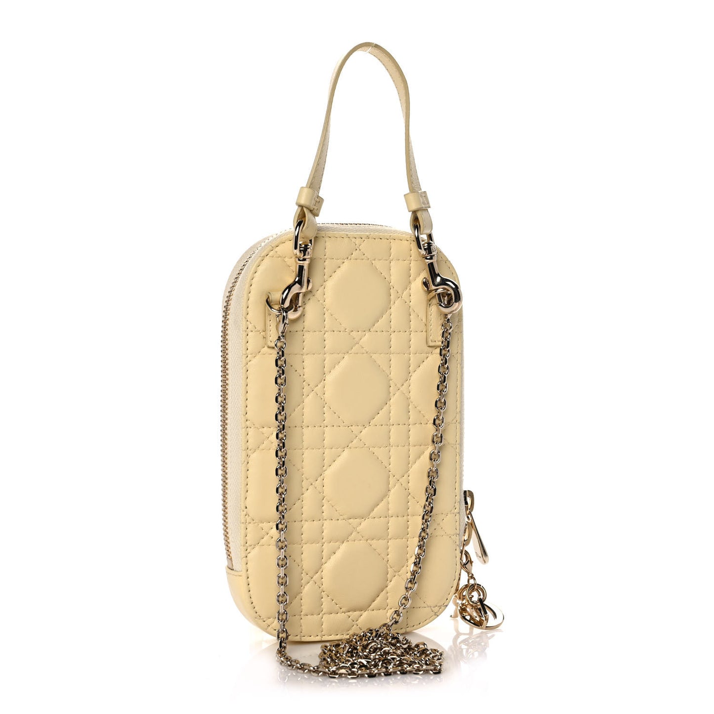 Lambskin Cannage Lady Dior Phone Holder Light Yellow