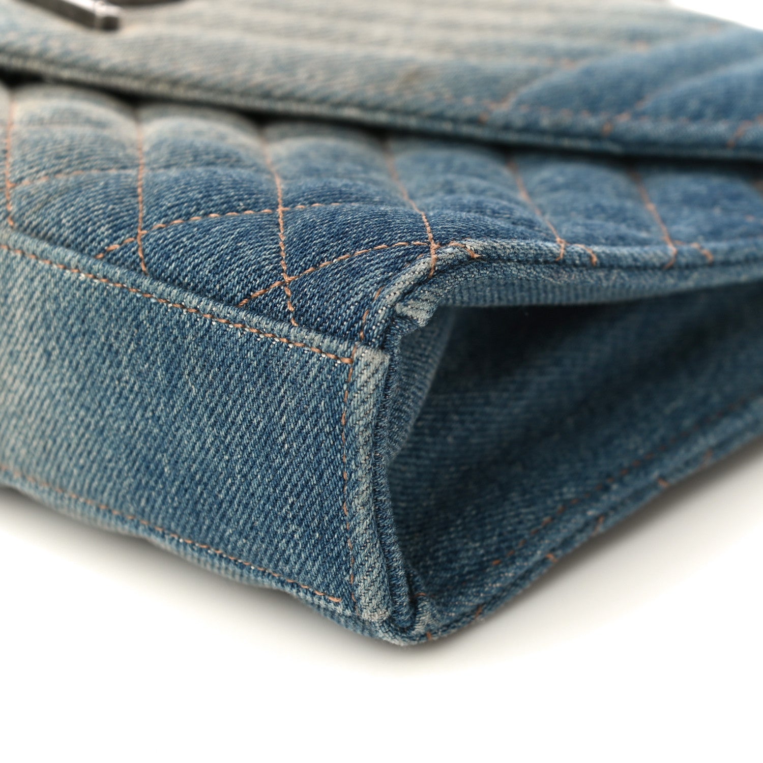 Saint Laurent Denim Mixed Matelasse Triquilt Medium Monogram Envelope Satchel Blue 8 of 15