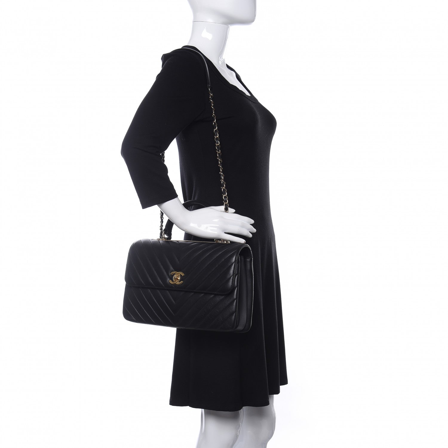 Chanel Lambskin Chevron Quilted Medium Trendy CC Dual Handle Flap Bag Black 2 of 14