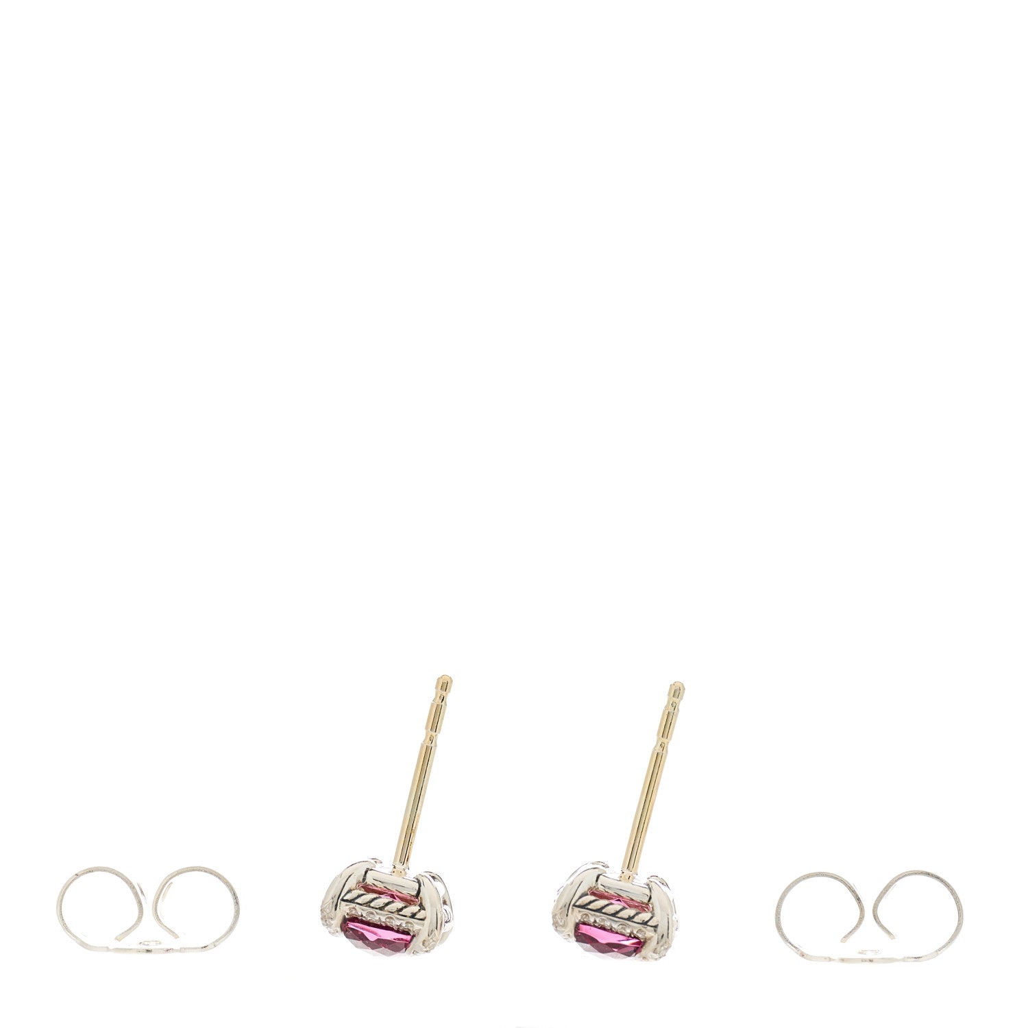 David Yurman Sterling Silver Diamond Petite Rhodolite Chatelaine Bezel Stud Earrings 3 of 4