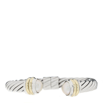 David Yurman Sterling Silver 14K Yellow Gold Pearl 10mm Cable Classics Hinged Bracelet 1 of 3