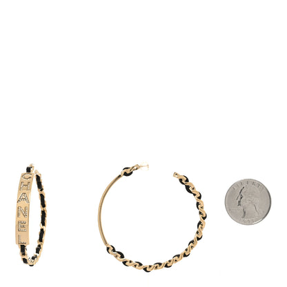 Chanel Metal Lambskin CC Crystal Chain Hoop Earrings Gold Black 2 of 4