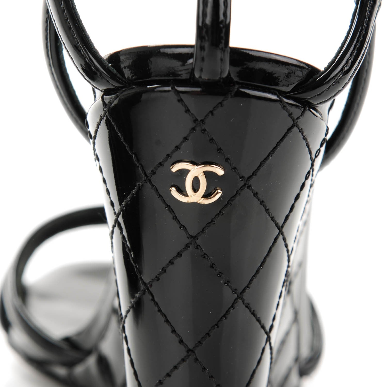 Chanel Patent Quilted Wedge Sandals 36.5 Black 4 of 9