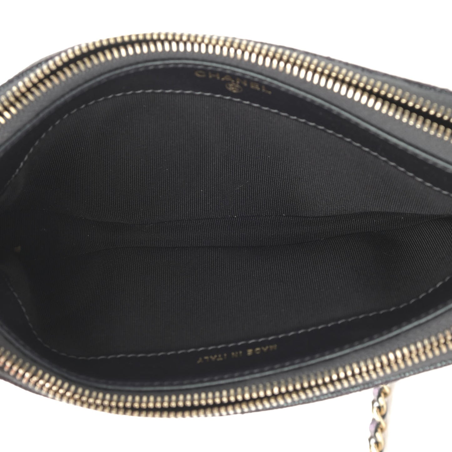 Iridescent Caviar Quilted Small Clutch With Chain Black