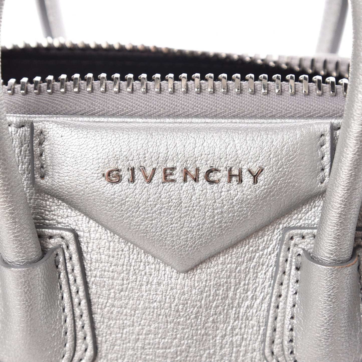 Metallic Sugar Goatskin Mini Antigona Silver