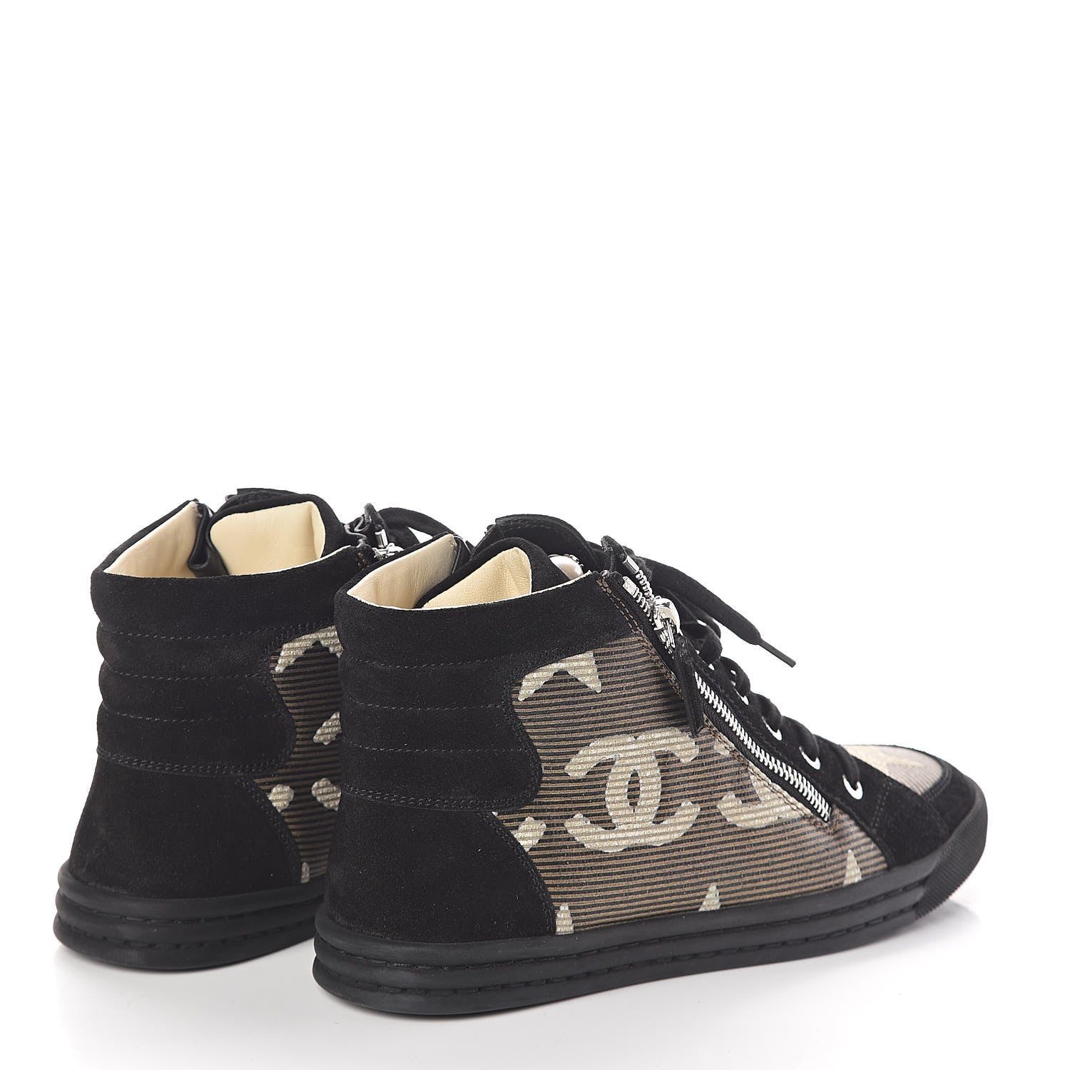 Chanel Canvas Suede CC Star Zipped High Top Sneakers 37 Black 4 of 8