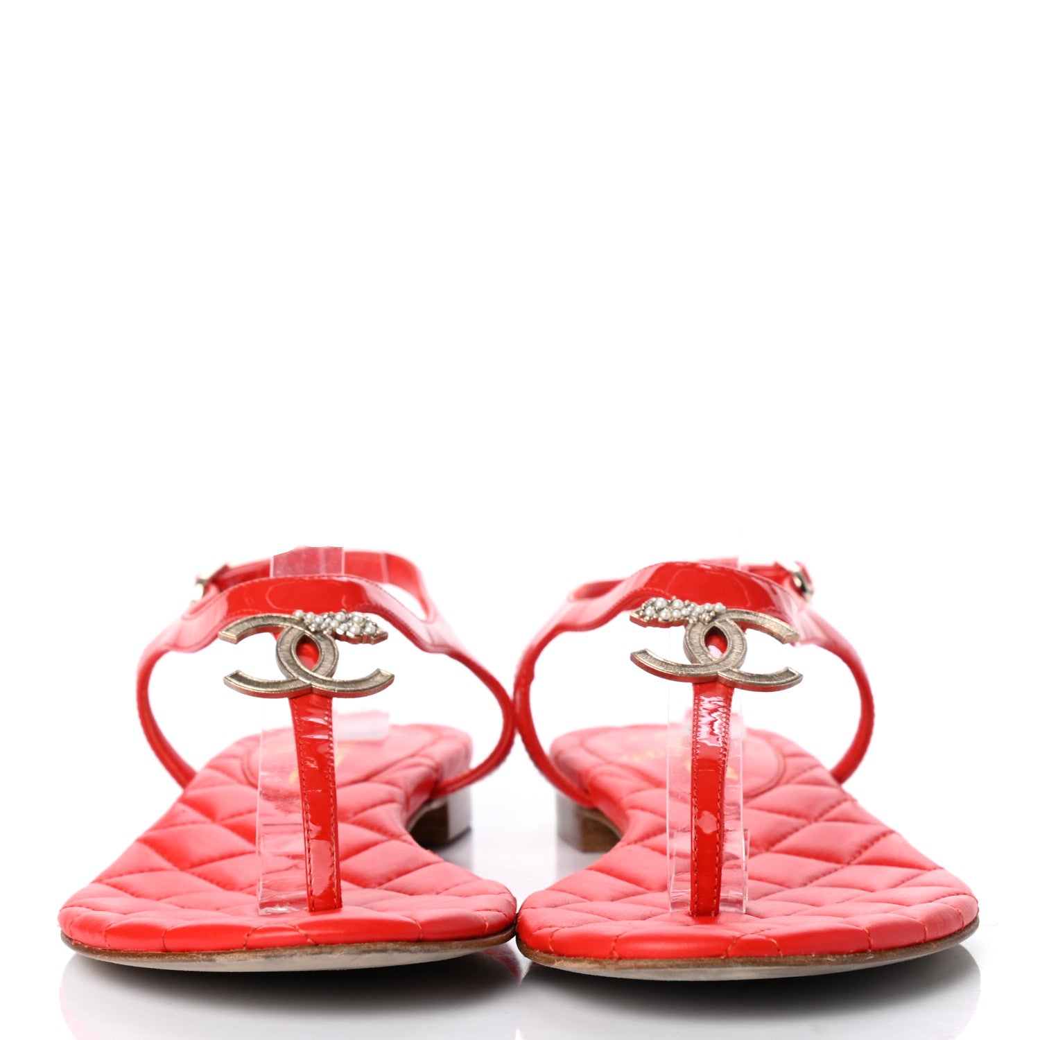 Chanel Patent CC Logo Thong Sandals 37.5 Red 2 of 8