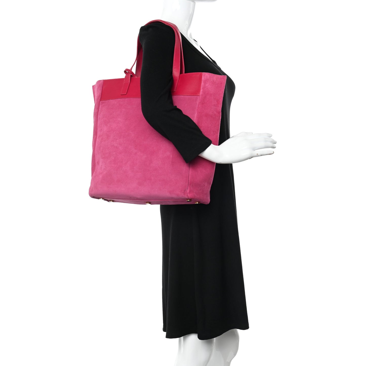 Calfskin Suede Reversible East West Shopping Tote Pink