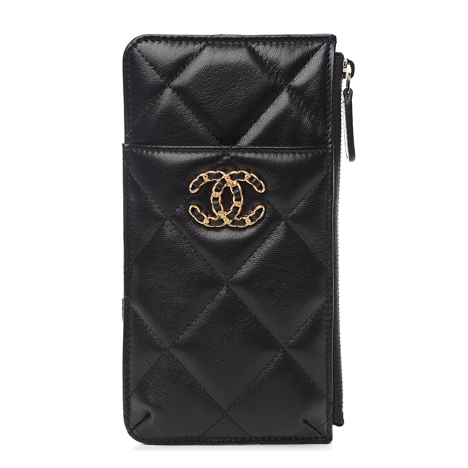 Chanel Goatskin Quilted 19 Flat Wallet Pouch Black 1 of 8