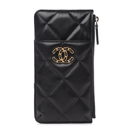 Chanel Goatskin Quilted 19 Flat Wallet Pouch Black 1 of 8