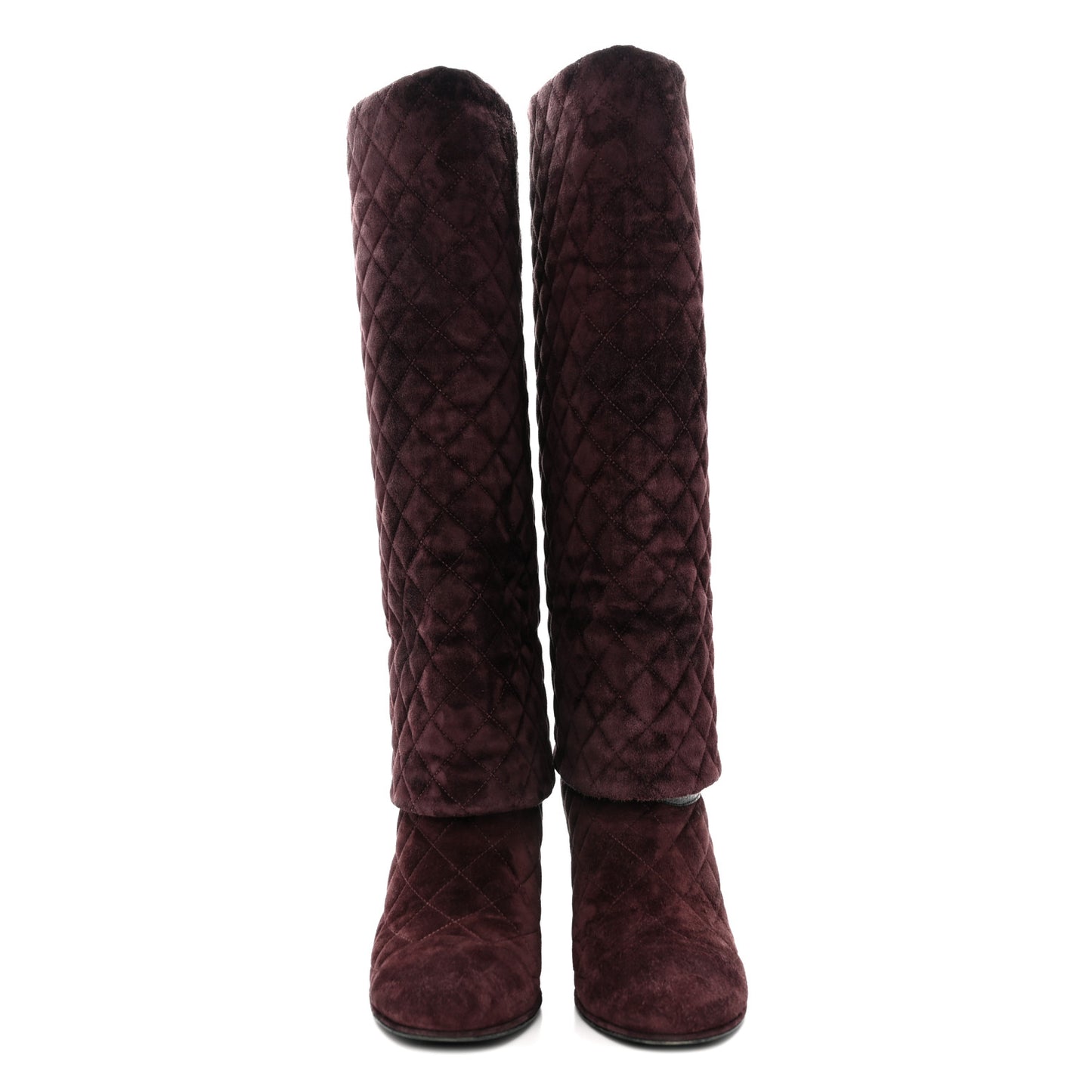 Suede Calfskin Quilted CC Fold Over High Boots 38.5 Dark Purple