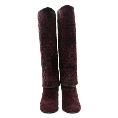 Chanel Suede Calfskin Quilted CC Fold Over High Boots 38.5 Dark Purple 2 of 7