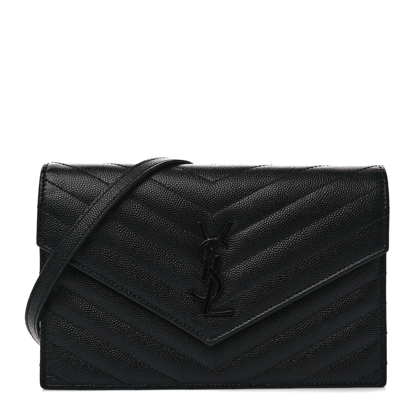 Grain De Poudre Matelasse Chevron Monogram Monochrome Envelope Chain Wallet Black
