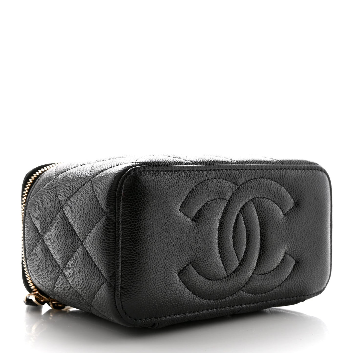 Caviar Quilted Small Vanity Case With Chain Black