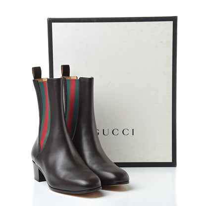 Gucci Calfskin Web Karen Ankle Boots 36 Brown 7 of 7