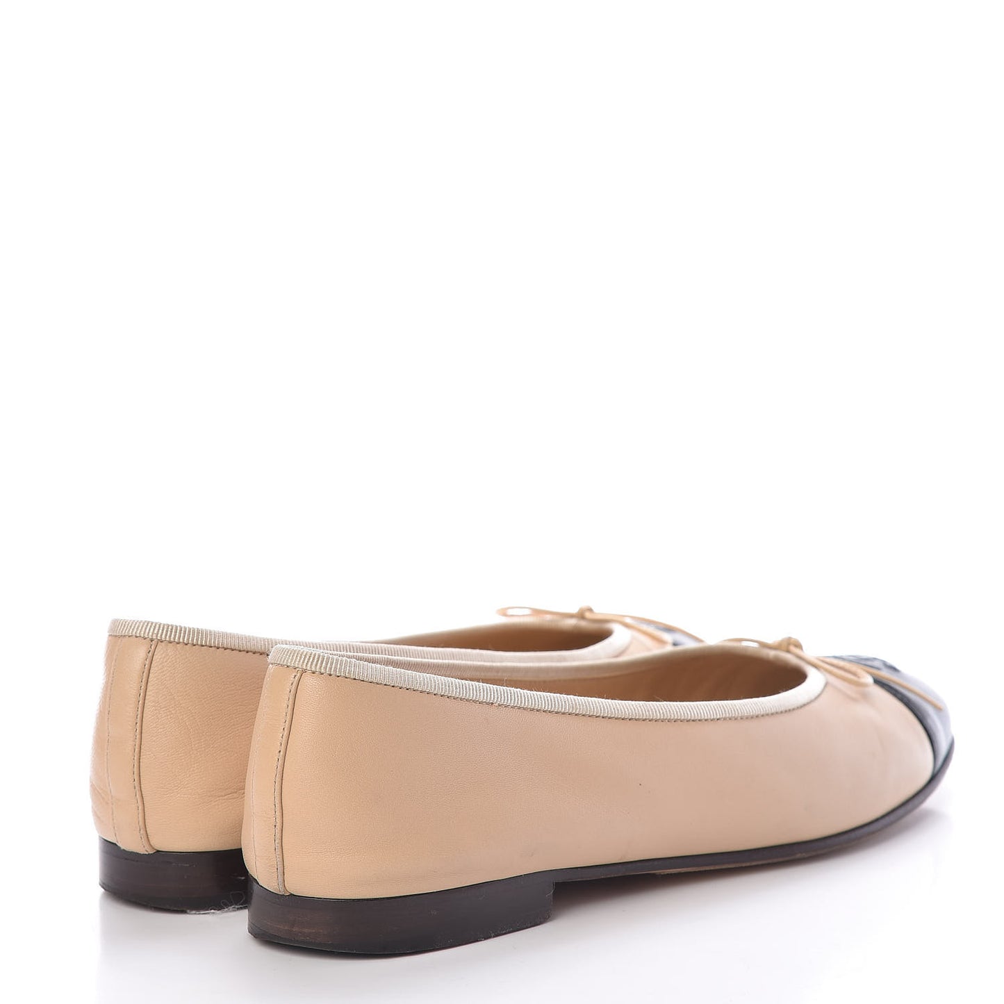 Lambskin CC Cap Toe Ballerina Flats 37.5 Beige Black