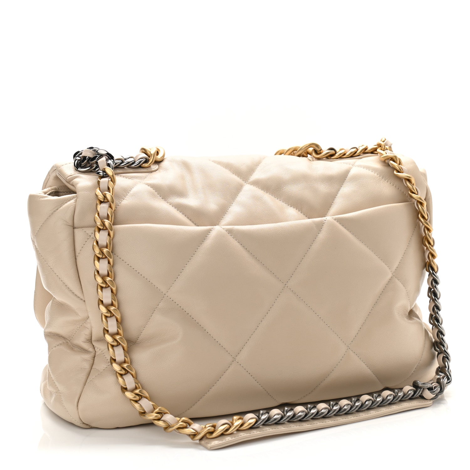 Chanel Lambskin Quilted Maxi Chanel 19 Flap Light Beige 3 of 12
