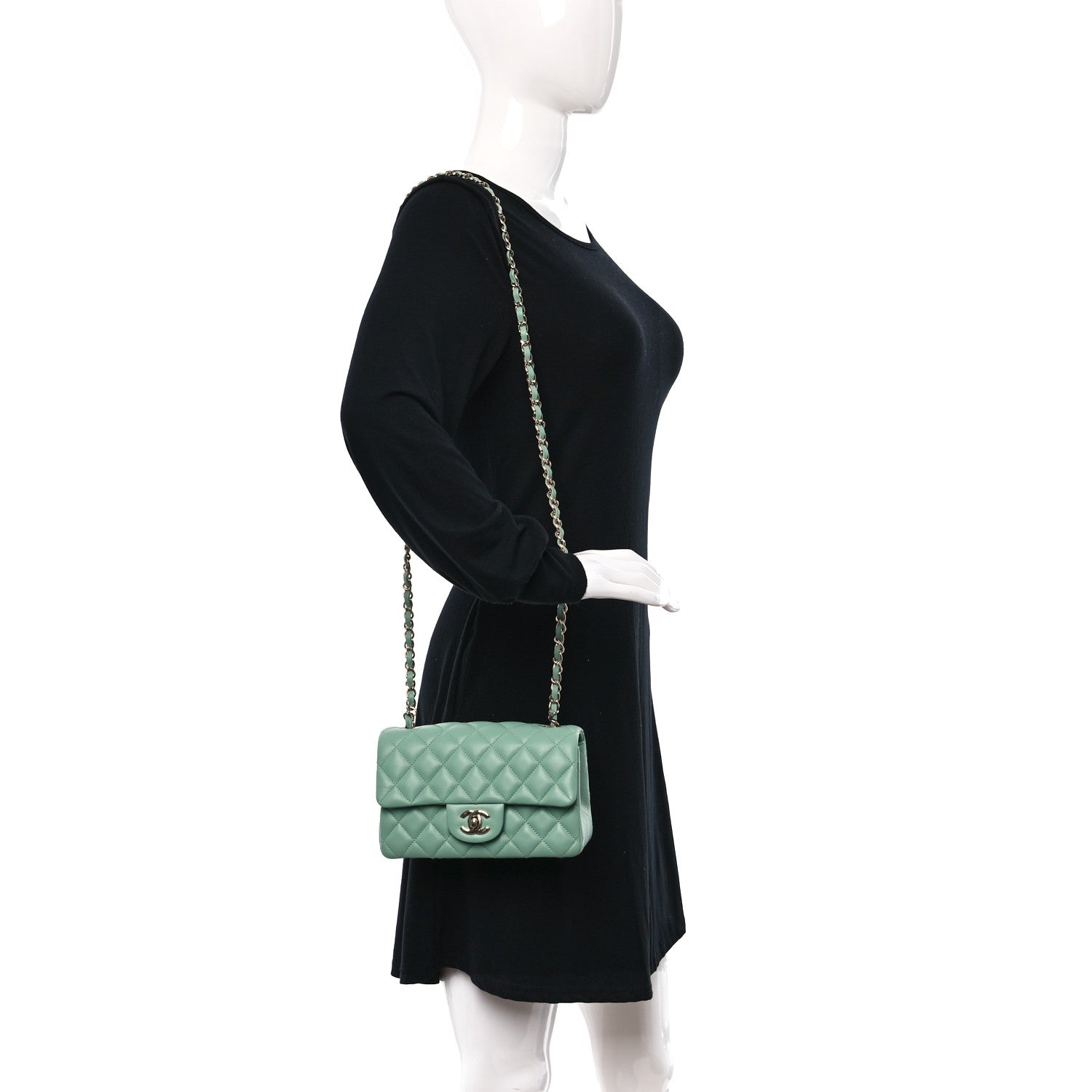Chanel Lambskin Quilted Mini Rectangular Flap Light Green 2 of 9