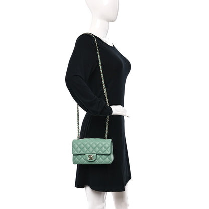 Chanel Lambskin Quilted Mini Rectangular Flap Light Green 2 of 9