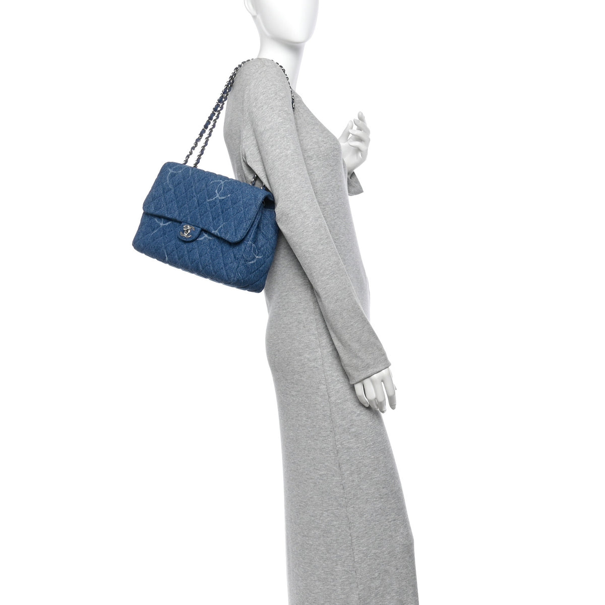 Chanel Denim Quilted CC Print Jumbo Single Flap Blue 3 of 19