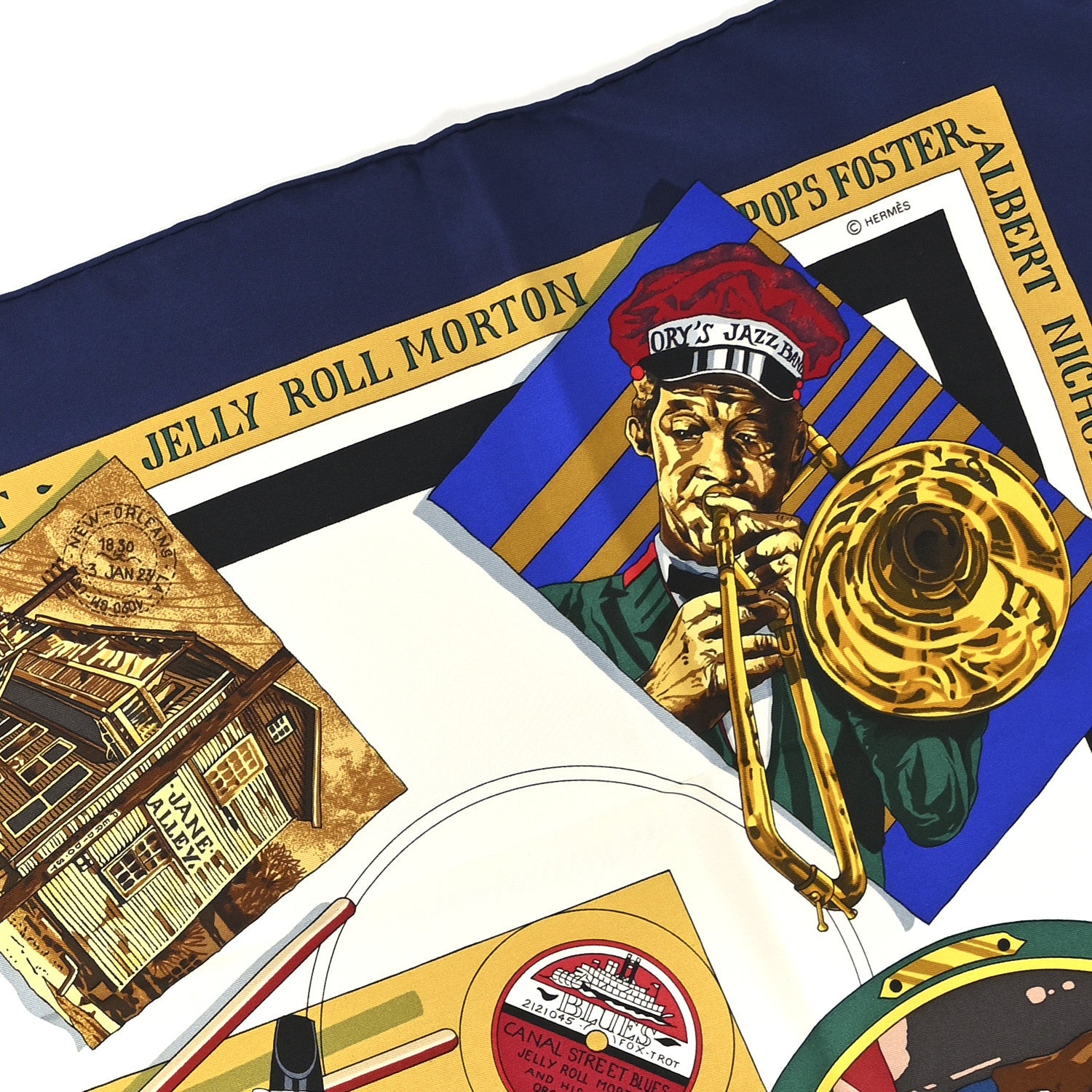 Hermes Silk New Orleans Creole Jazz Scarf 90 4 of 5
