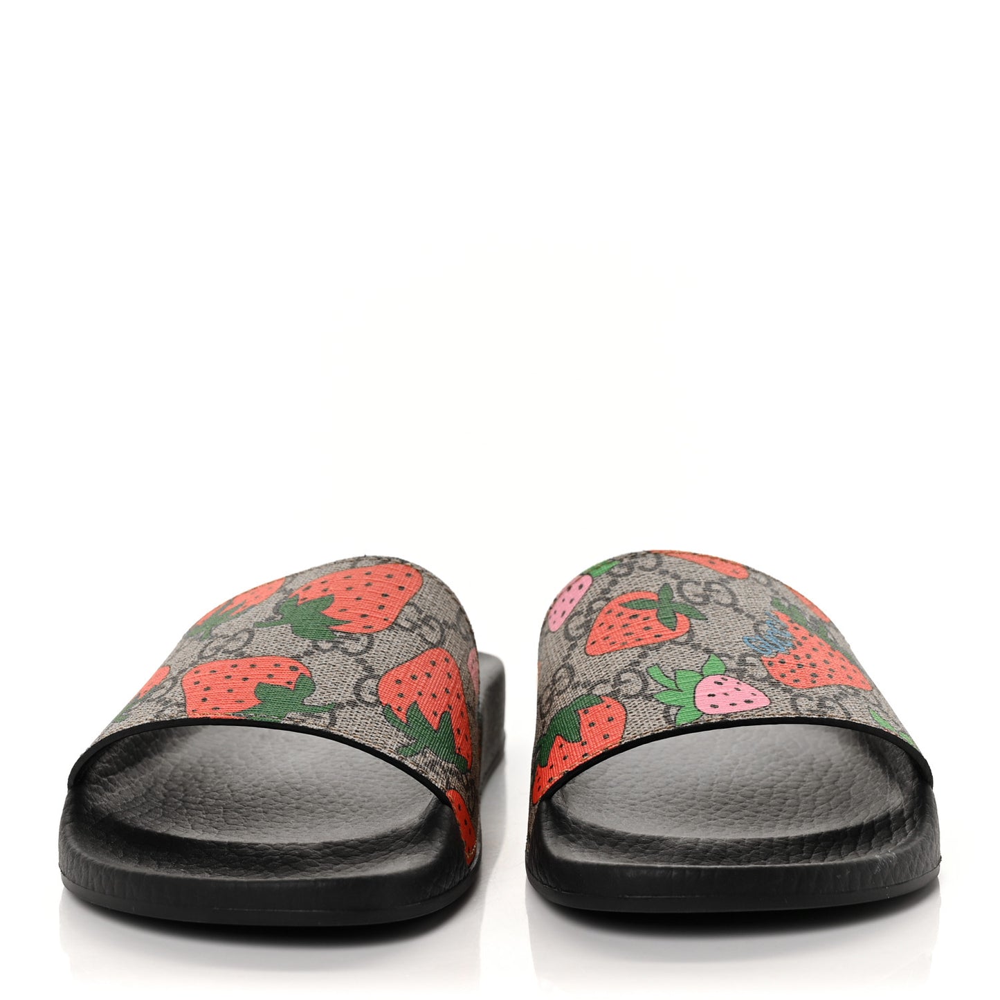 GG Supreme Monogram Strawberry Slide Sandals 36 Beige Multicolor