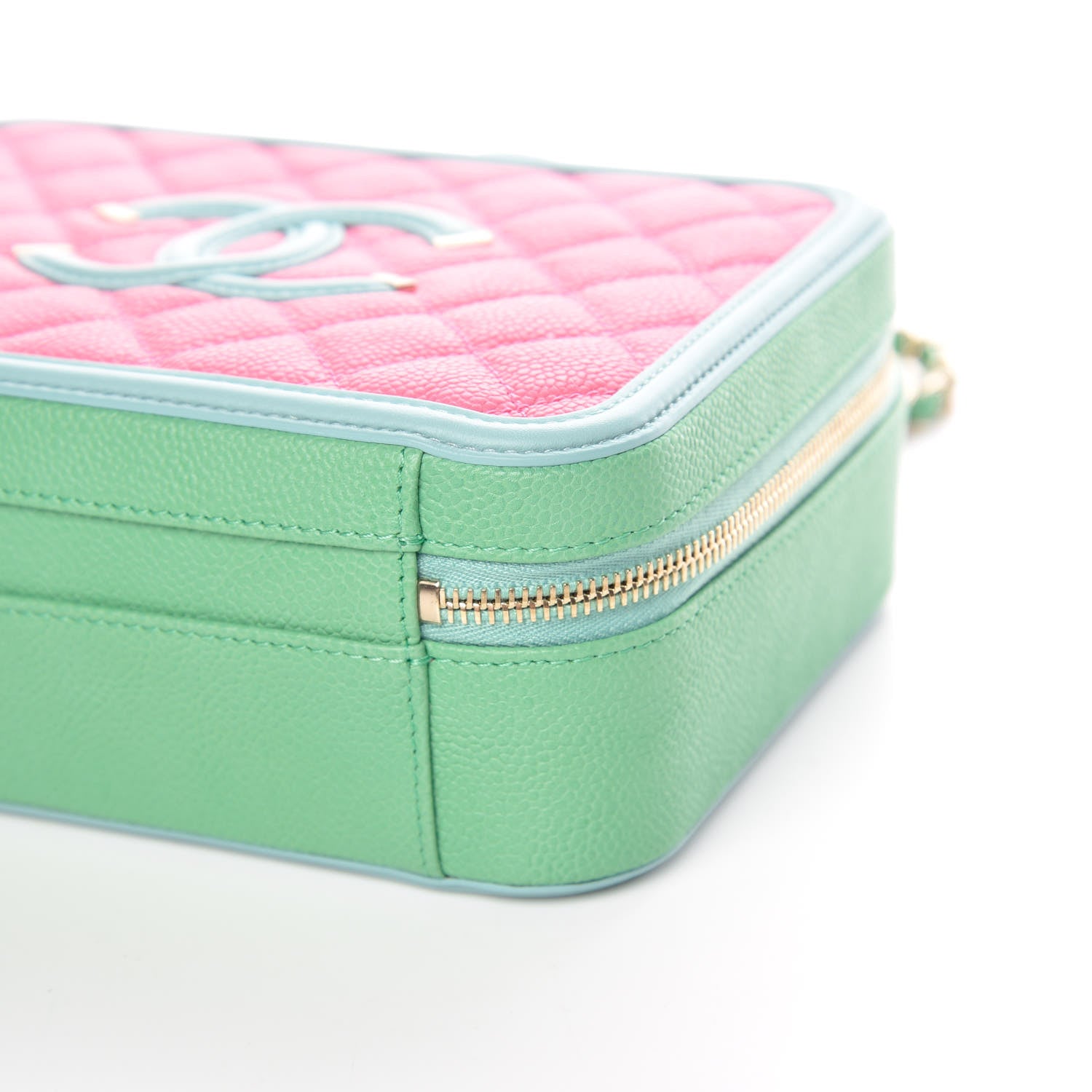 Chanel Caviar Quilted Medium CC Filigree Vanity Case Pink Green Blue 9 of 10