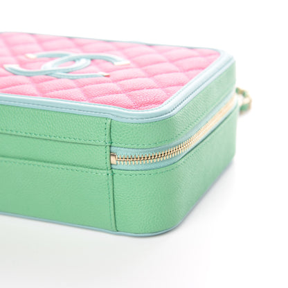 Chanel Caviar Quilted Medium CC Filigree Vanity Case Pink Green Blue 9 of 10