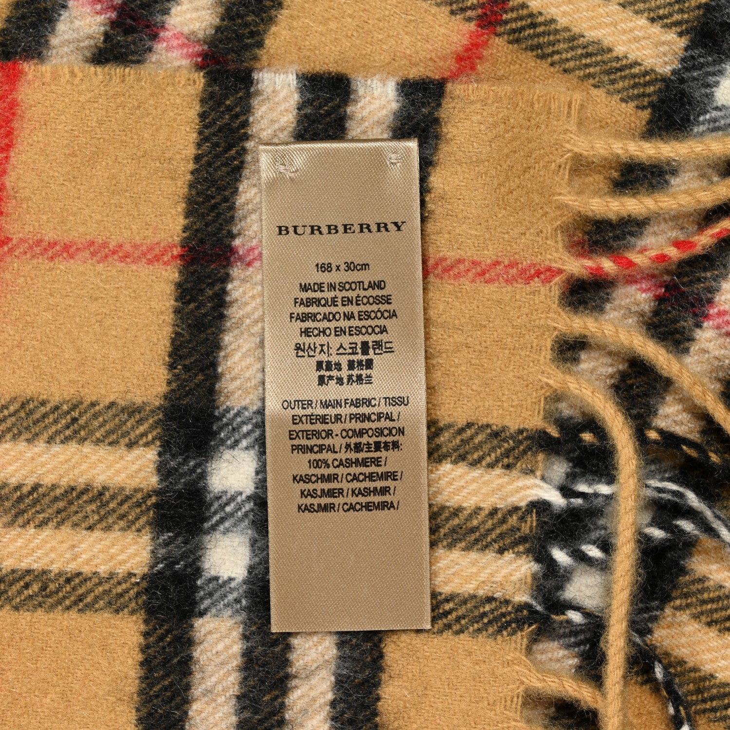 Burberry Cashmere House Check Fringe Scarf Camel 4 of 4