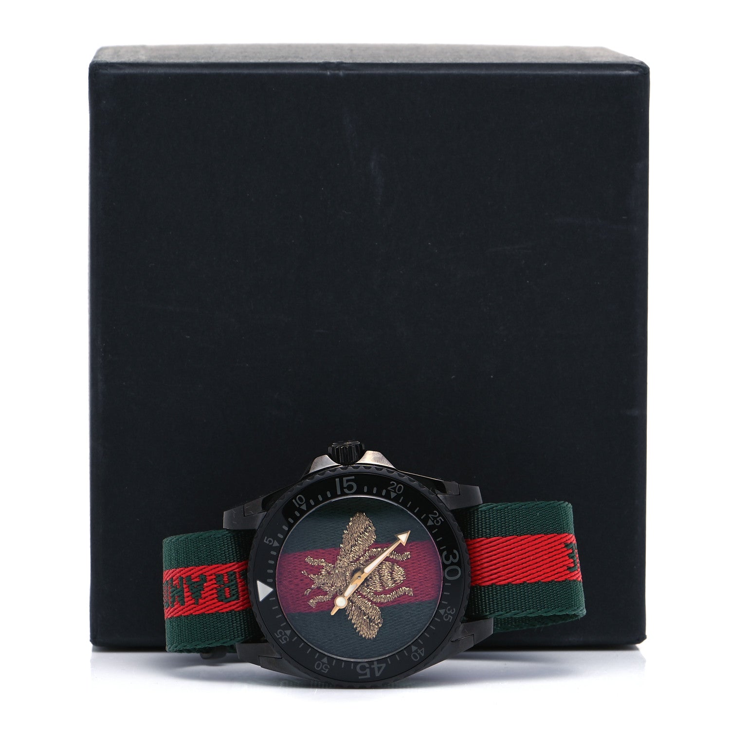 Gucci Stainless Steel Nylon 45mm Le Marche Des Merveilles Bee Quartz Watch Green 6 of 6