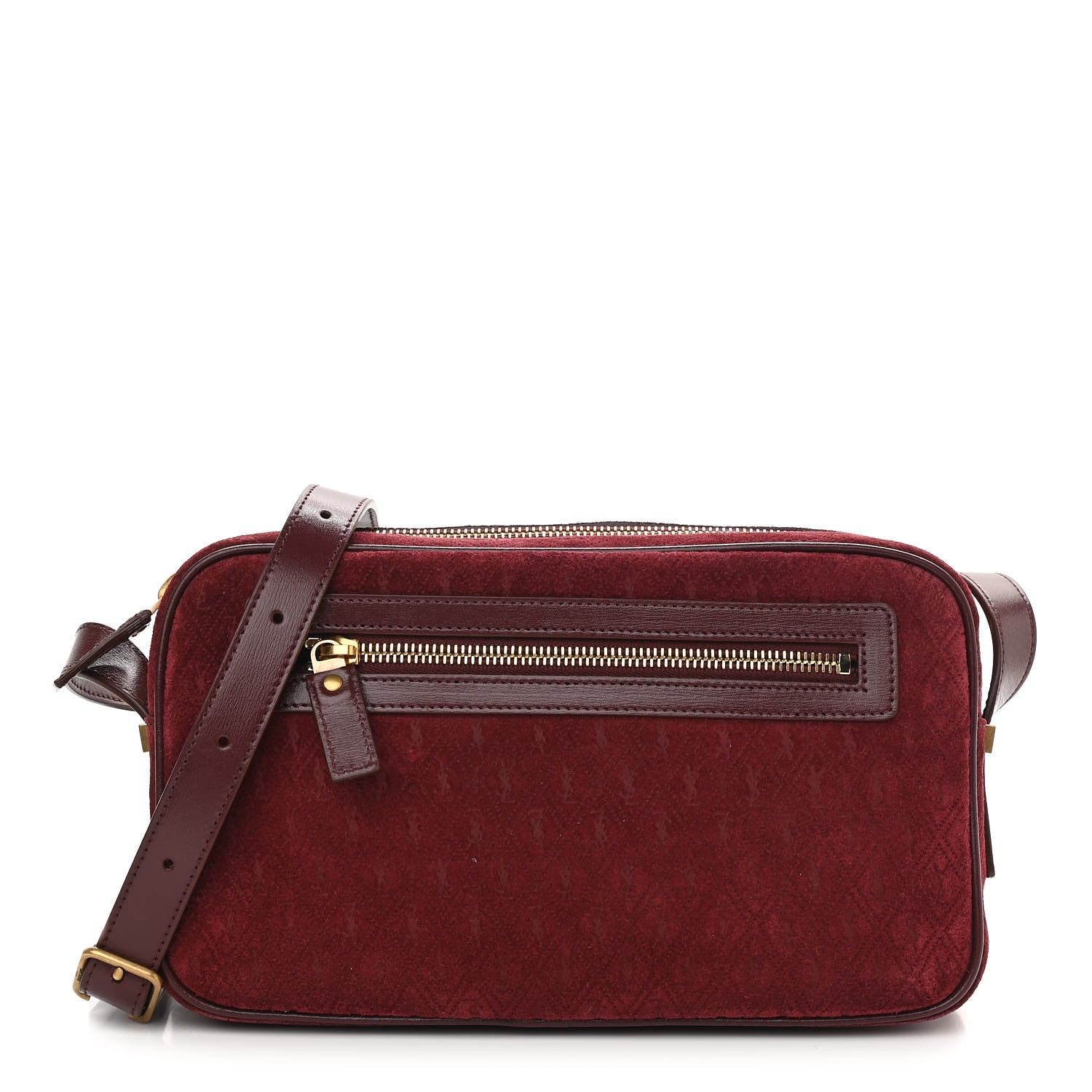 Saint Laurent Suede Monogram All Over Camera Bag Burgundy 1 of 10