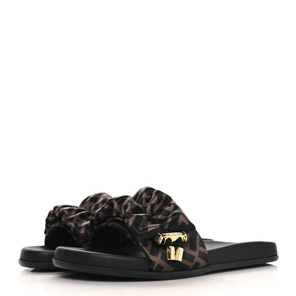Fendi Satin FF Fendi Feel Slide Sandals 40 Tobacco Black 4 of 9