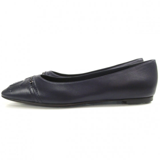 Leather Logo Chain Ballet Flats 40 Navy