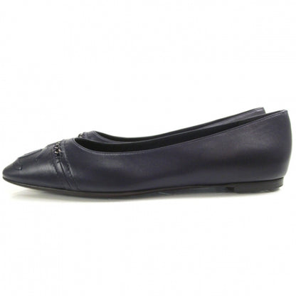 Chanel Leather Logo Chain Ballet Flats 40 Navy 3 of 10