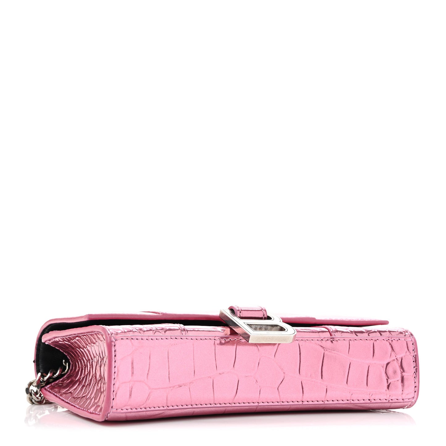Metallic Shiny Calfskin Crocodile Embossed Hourglass Chain Bag Pink