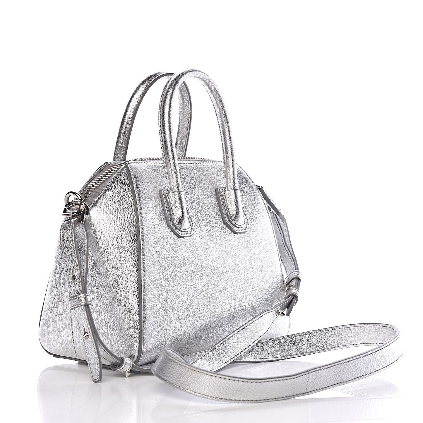 Metallic Sugar Goatskin Mini Antigona Silver