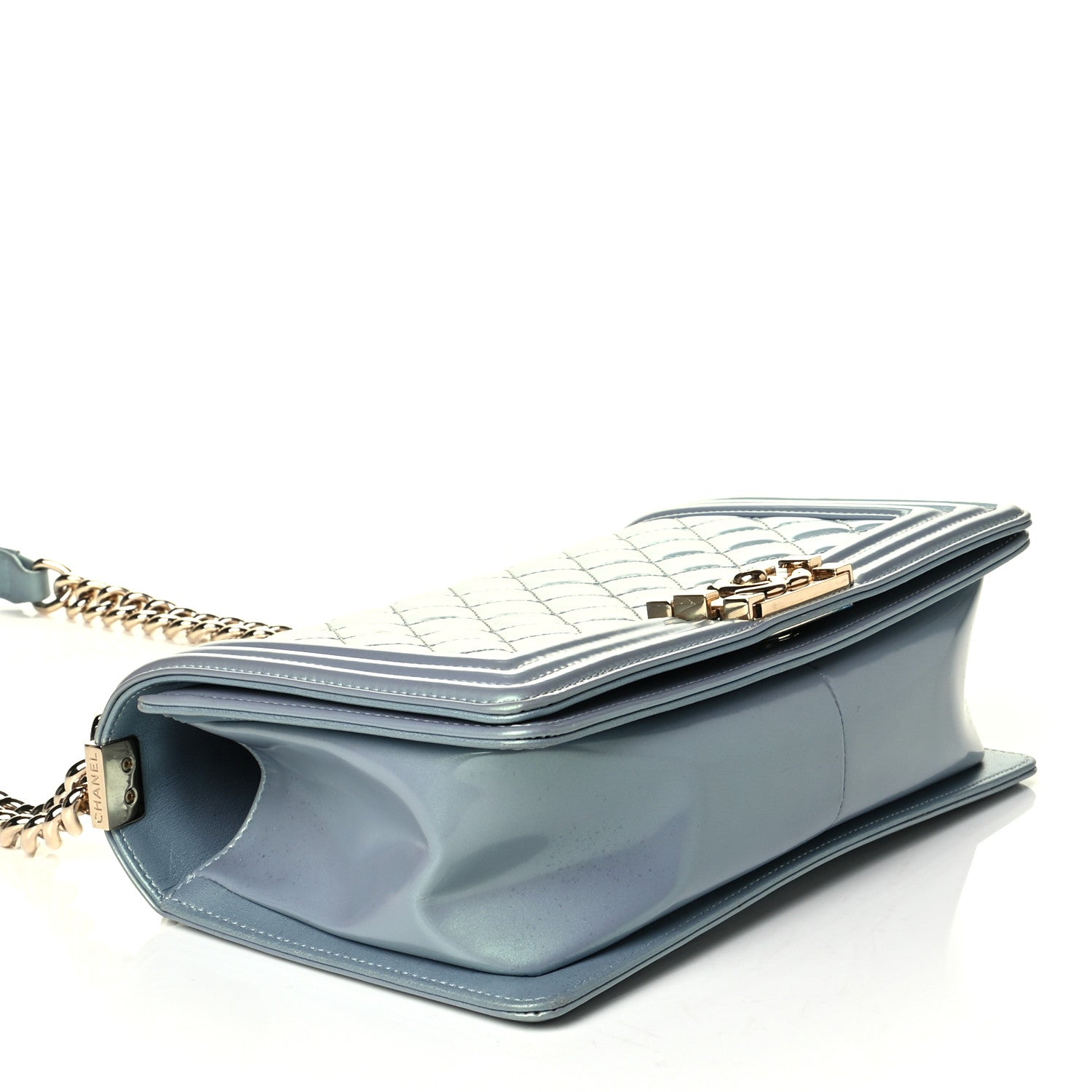 Chanel Iridescent Patent Calfskin Quilted Medium Boy Flap Light Blue 3 of 7