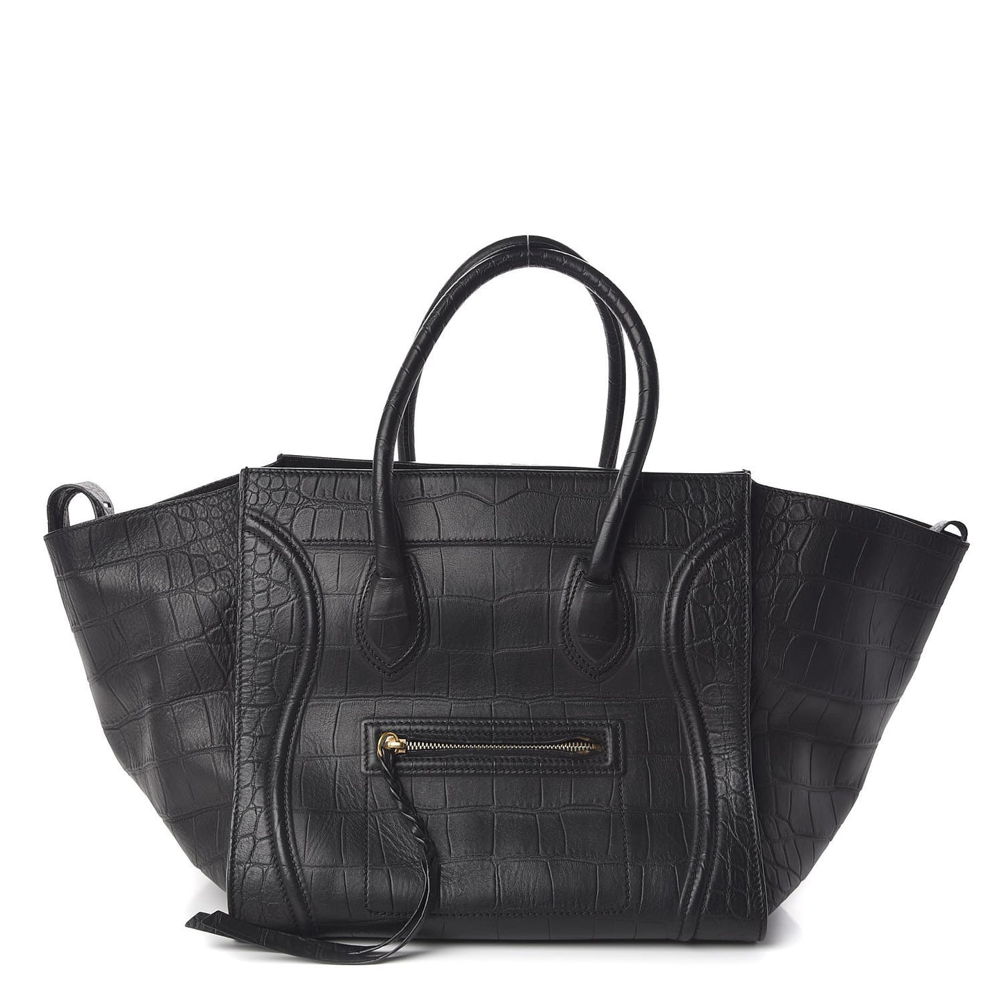 Calfskin Crocodile Embossed Medium Phantom Luggage Black