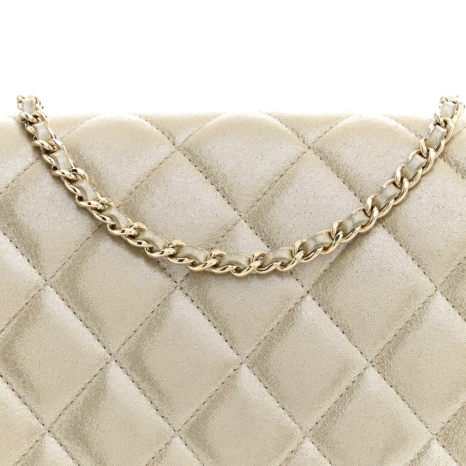 Chanel Iridescent Calfskin Quilted Clutch With Chain Flap Light Gold 8 of 10