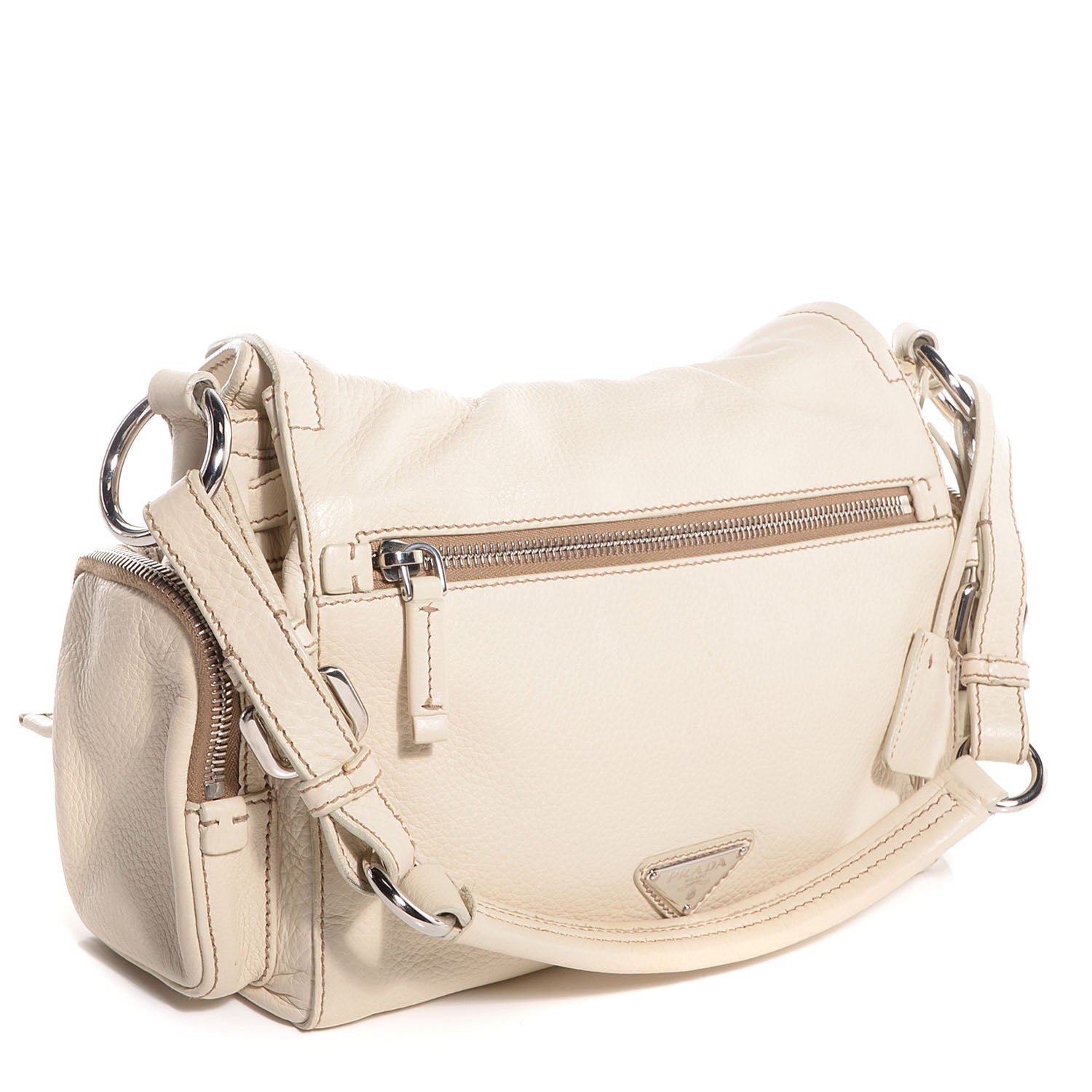 Prada Vitello Daino Pushlock Flap Shoulder Bag Cera 3 of 8