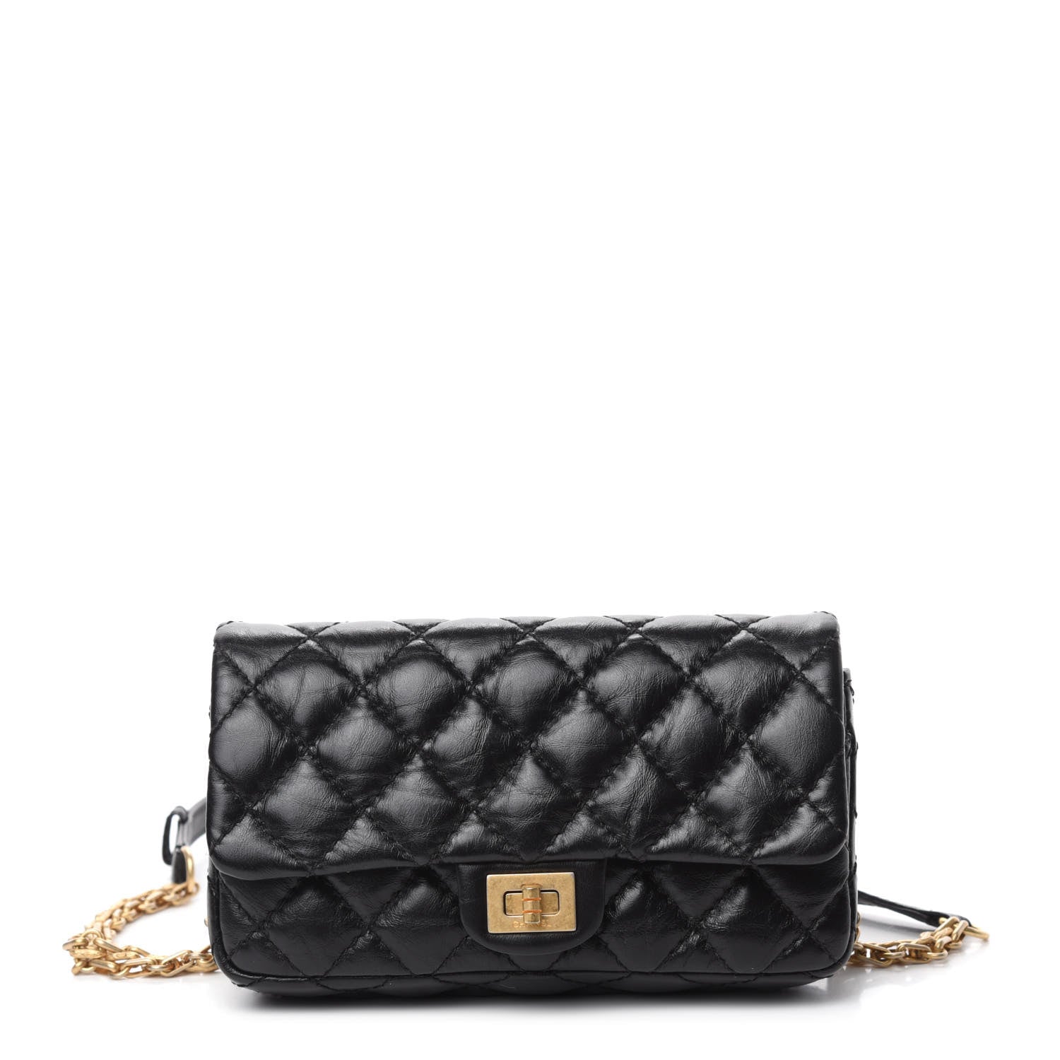 Chanel Aged Calfskin Quilted 2.55 Reissue Flap Belt Bag Clutch Black 1 of 11