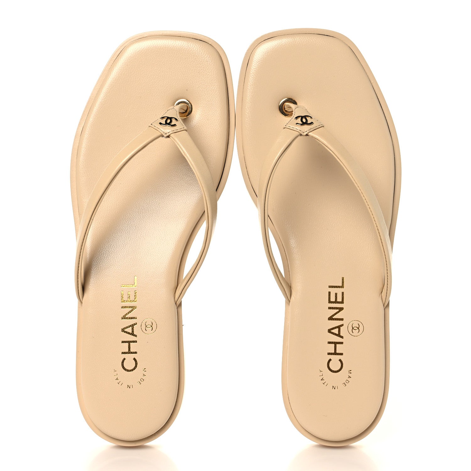 Chanel Goatskin CC Times Square Thong Sandals 37 Beige 3 of 20